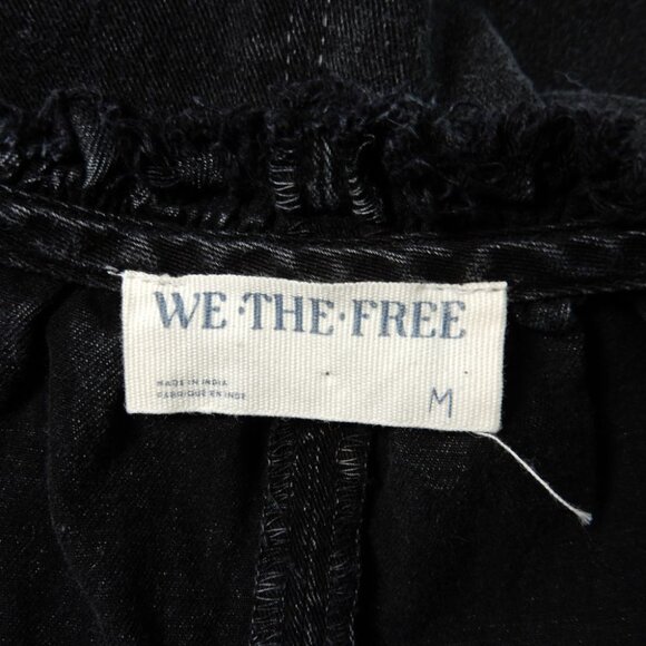 Free People WE THE FREE Daisy Babydoll ROMPER Size M Black Denim Pockets NEW - Picture 6 of 10